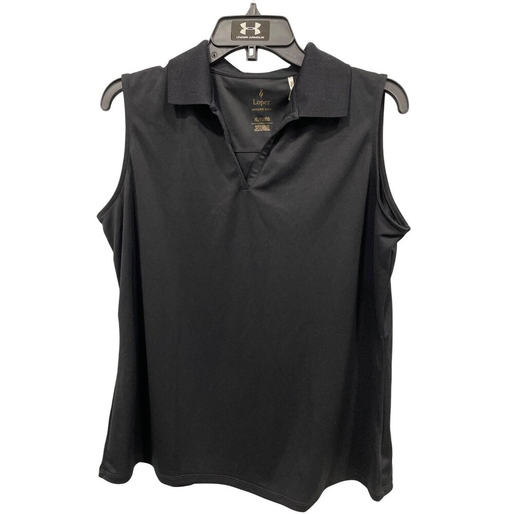 Nancy Lopez Luster Sleeveless Golf Polo Women XL Black Desert Dry Athleisure NEW